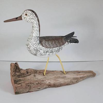 Rare Hand Carved Bird by 'POPS' Scarborough (OBX) "Yellow Legs" - Signed - See Photos & Description 