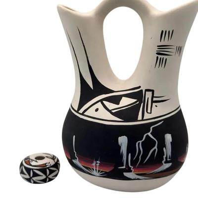 2 Native American Pottery Pieces Wedding Vase And Miniture
