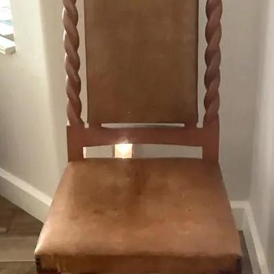 Leather and Wood Padded Chair