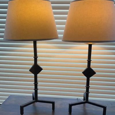 Aged Iron Lamps With Linen Shades