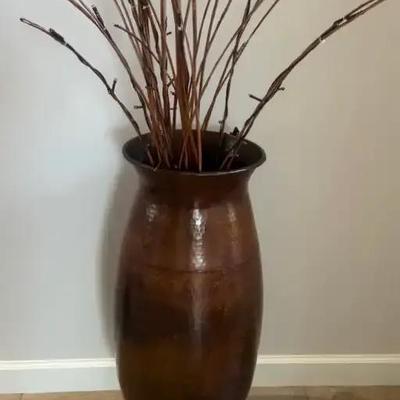 Larger Copper Vessel, on a Wooden Stand, W/ Light Up Sticks Decor