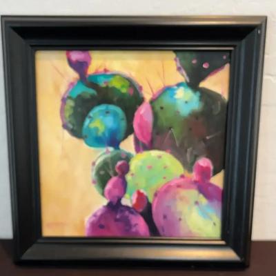 Prickly Pear Cacti Vibrant Oil Painting Signed By Grossman