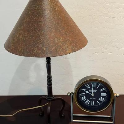 Rustic Small Metal Lamp & Gold and Silver Metal Clock