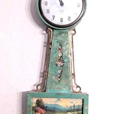 Elaborately Painted Gilbert Wall-mount Banjo Clock With Eagle Finial