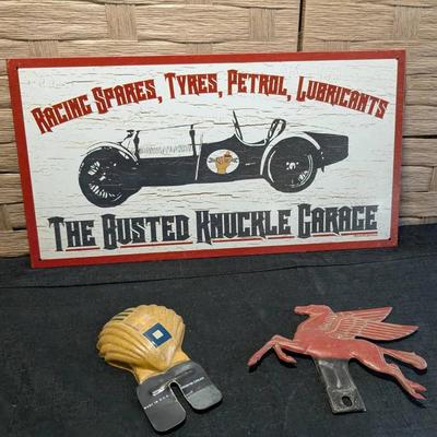 Vintage License Plate Toppers + Tin Garage Sign