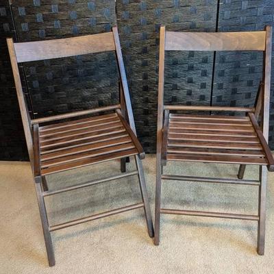 2 Wooden Folding Chairs, Made In Italy