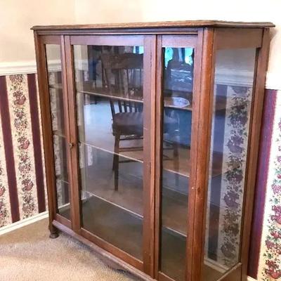 Vintage Glass Front And Side China Cabinet With Plate Rails