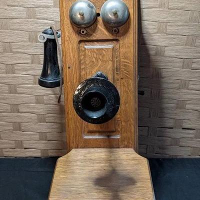 Antique Oak Hand Crank Phone - Swedish-American Telephone Company