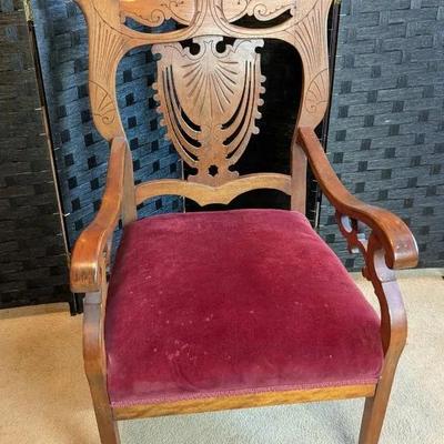 Antique Grandmother Chair W/ Velvet Seat
