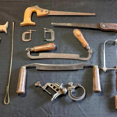 Antique Tools - Hand Saws + Clamps