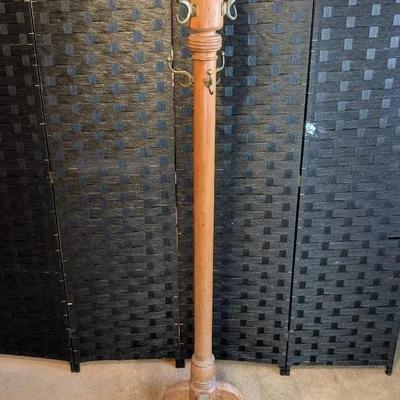 Wooden Coat Rack W/ Brass Hardware (One Hook Is Bent)