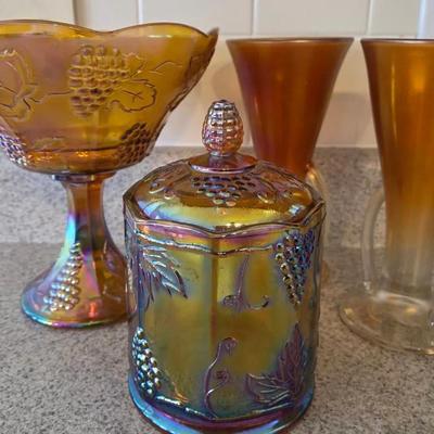 Marigold Harvest Grape Carnival Glass And Other Amber Glass