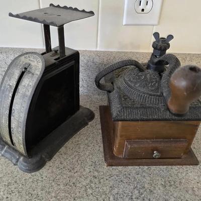 Antique National Postal By Pelouze Manufacturing Company of Chicago And Antique Coffee Grinder 