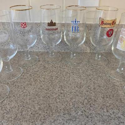 Set Of 8 Vintage Stemmed Beer Glasses
