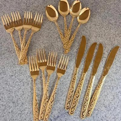 Setting For 4 Americana Golden Heritage Scroll Gold Electroplate Flatware
