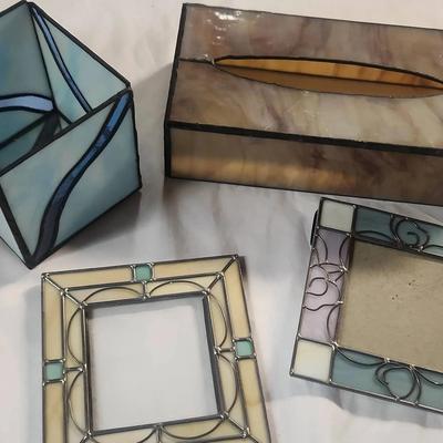 Stained Glass Picture Frames, Tissue Box, Candle Holder