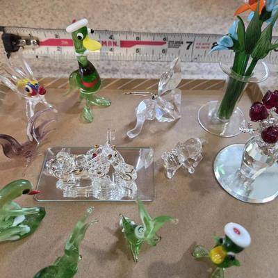 Vintage Hand-Blown Murano Glass Ducks, Flowers And Other Crystal Figurines 