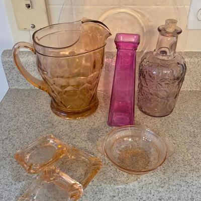Pink Glass Lot With Glass Ash Trays