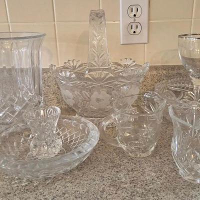 Fostoria Love Song Etched Crystal Wine Glasses Platinum Rim And Other Cut Crystal Glassware 