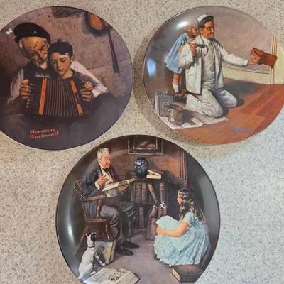 Swt Of 3 Norman Rockwell by Edwin M. Knowles 1980s