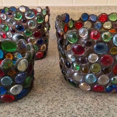 Set Of 3 Mosaic Glass Candle Holder