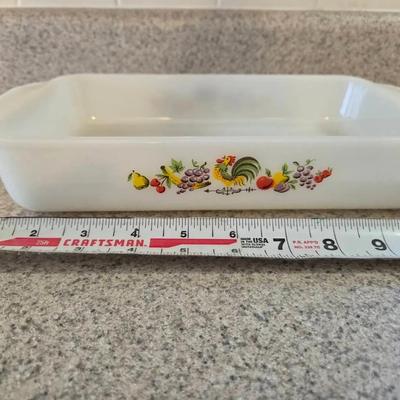 Anchor Hocking Fire-King Chanticleer Pattern Milk Glass Meat Loaf Dish