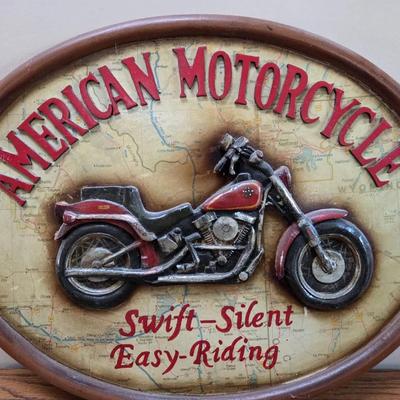Wood American Motorcycle 3D Plaque Sign