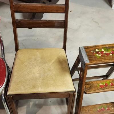 Ladderback Chair, Step Stool & Mid-Century Chair 