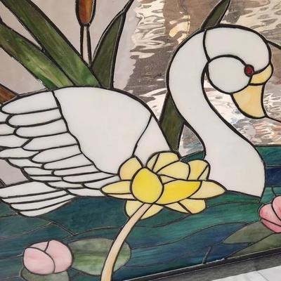 Stained Glass Swans Hanging Display - Needs Chain