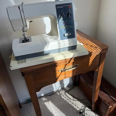Sewing Table, Sewing Machine, And Small Chest