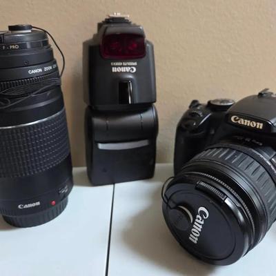 Canon EOS Rebel XTi DSLR Camera With Multiple Lenses And Accessories 