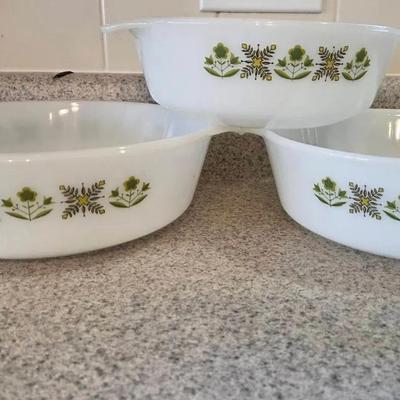 Set Of 3 Anchor Hocking Meadow Green Casserole Dishes