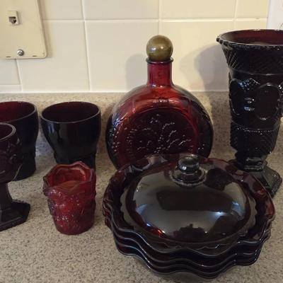 Red Glass Lot Some Avon Ruby Red Goblet
