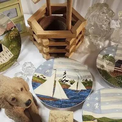 Decorative Plates, Dog Figurine,  Wishing Well 