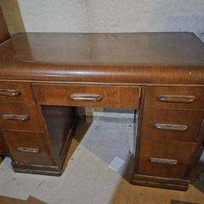 Art Deco "Waterfall" Vintage Walnut Desk