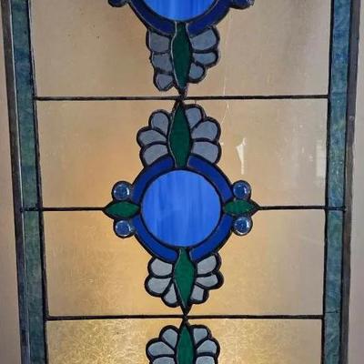 Stained Glass Panel With Victorian Style 13.5" X 29.5"