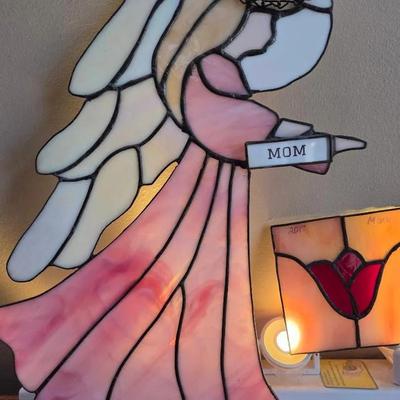 2 Piece Stained Glass Panel Angle And Tulip