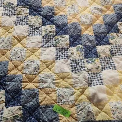 Blue & Yellow Quilted Bedspread, Machine Sewn 