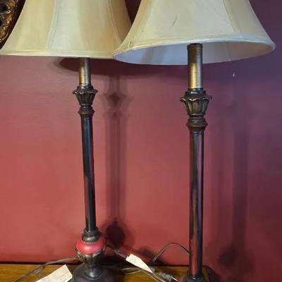 Set Of 2 Candle Stick Style Lamp. Single Bulb, 35 Inches Tall