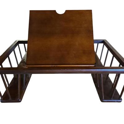 Vintage Wood Bed Tray Lap Desk w Side Magazine Rack Holders