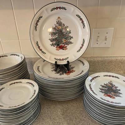 Setting For 11 Stoneware Plate And Bowl Set With Cups Amd Pitcher