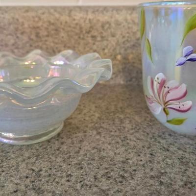 Fenton Art Glass Celestial Iridescent Bowl And Fairy Light