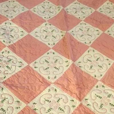 Pink Handstitched Quilt Twin Size