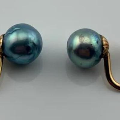 14k Yellow Gold 9mm Tahitian Pearl Earrings