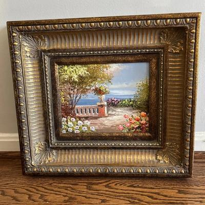 Framed Painting, Depicting A Villa Garden.