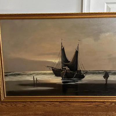 Large Framed Coastal Themed Painting