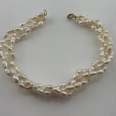 14k Yellow Gold Woven Pearl Bracelet