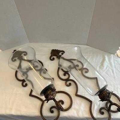 Large Glass And Metal Wall Sconces