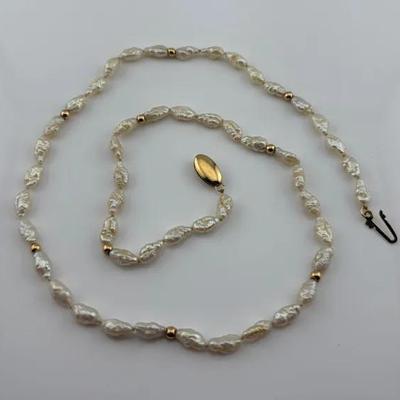 14k Yellow Gold Pearl Bead Necklace
