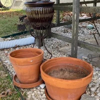 Pots And Metal Pedestal Stand